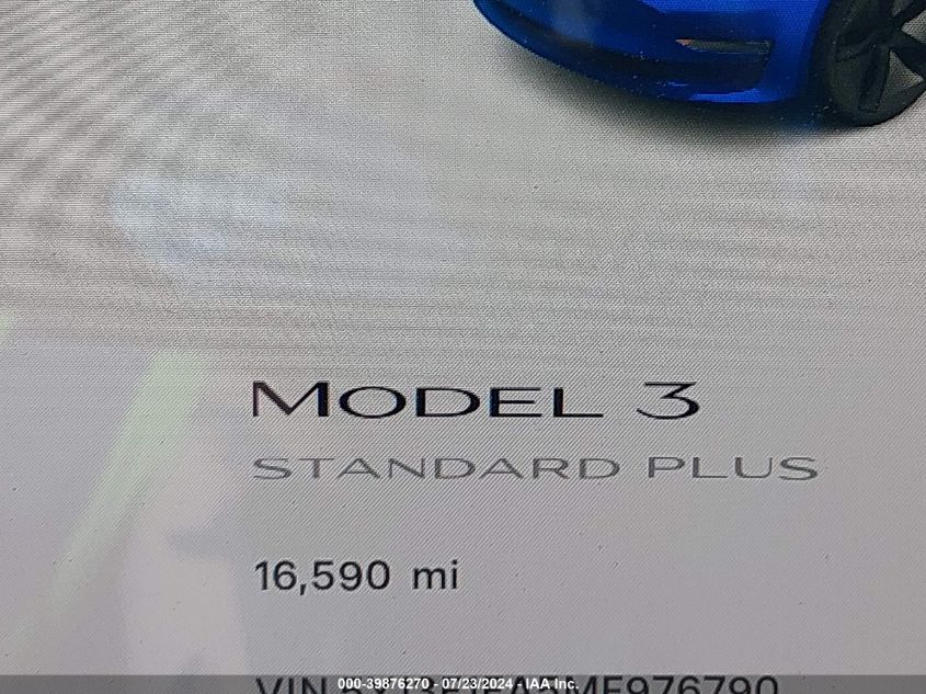 2021 Tesla Model 3 Standard Range Plus Rear-Wheel Drive VIN: 5YJ3E1EA5MF976790 Lot: 39876270