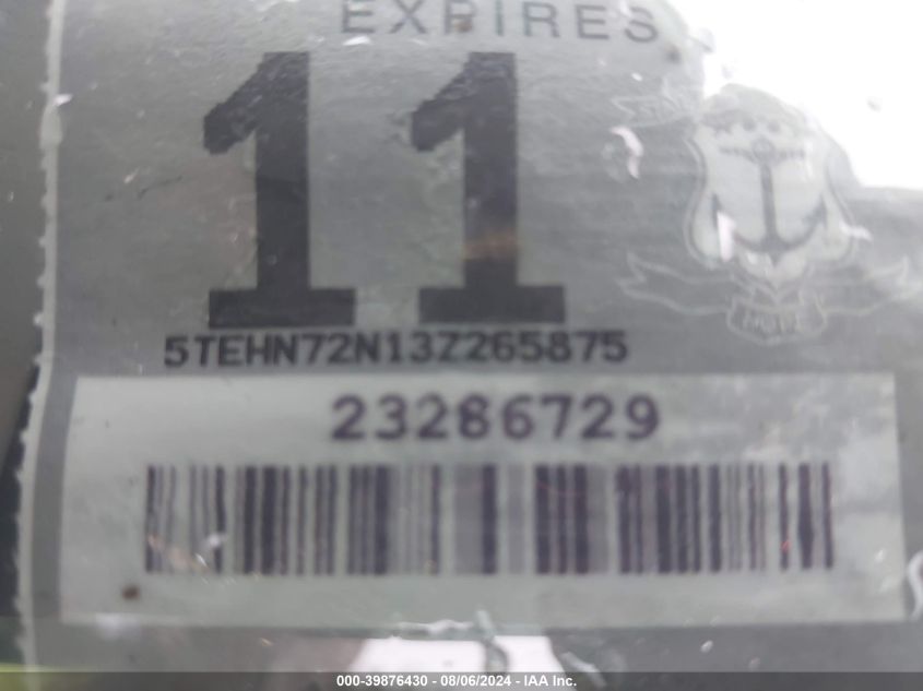 2003 Toyota Tacoma Base V6 VIN: 5TEHN72N13Z265875 Lot: 39876430
