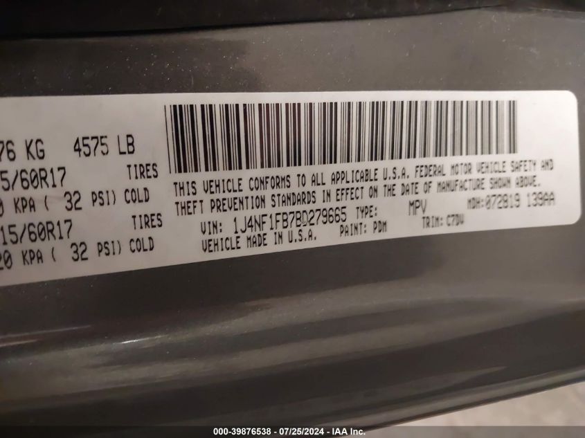 2011 Jeep Compass VIN: 1J4NF1FB7BD279665 Lot: 39876538