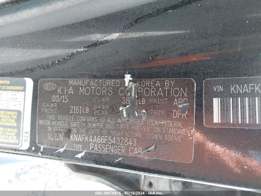 2015 Kia Forte Lx VIN: KNAFK4A66F5432843 Lot: 39876976