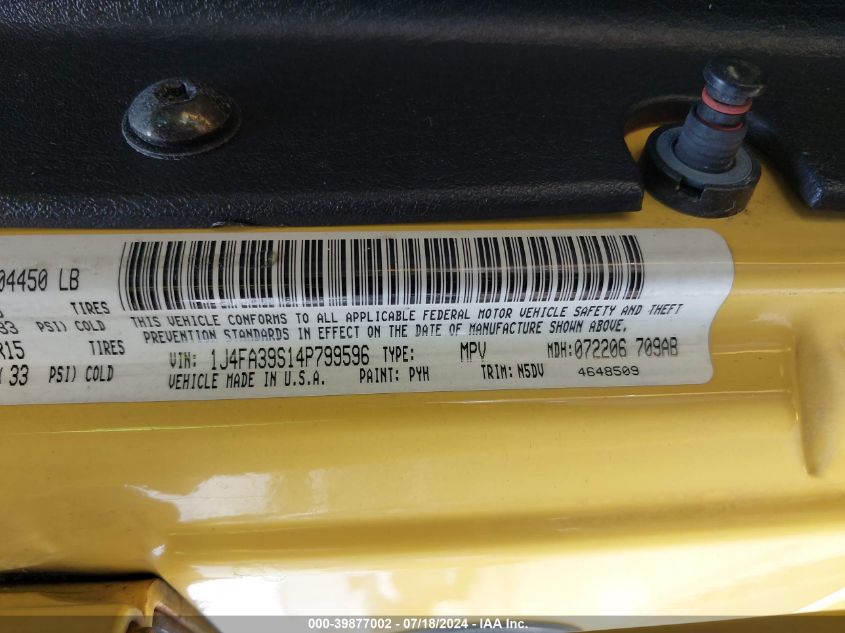 2004 Jeep Wrangler X VIN: 1J4FA39S14P799596 Lot: 39877002