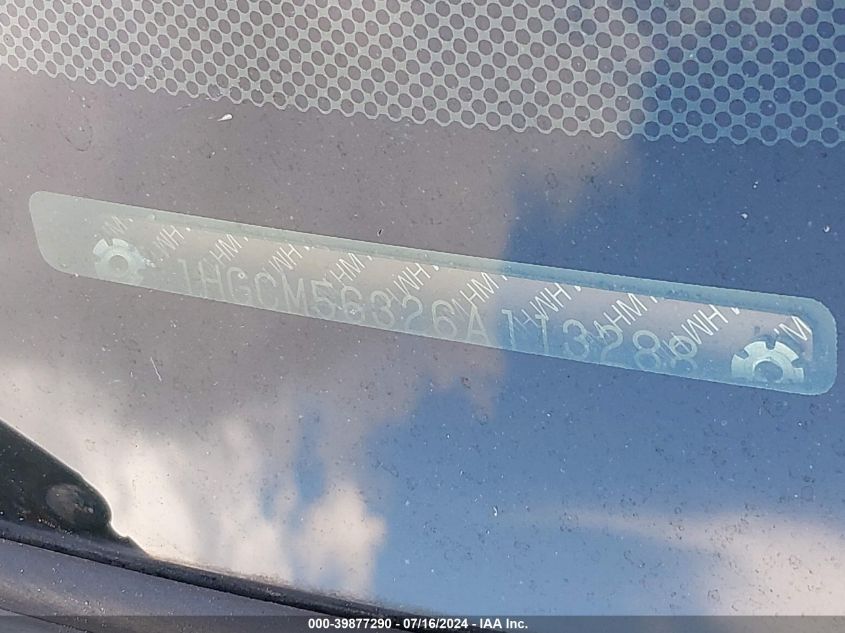 2006 Honda Accord 2.4 Se VIN: 1HGCM56326A113288 Lot: 39877290