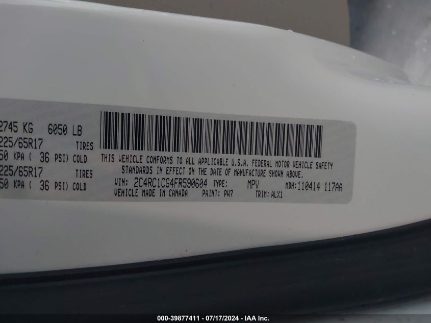 2015 Chrysler Town & Country Touring-L VIN: 2C4RC1CG4FR590604 Lot: 39877411