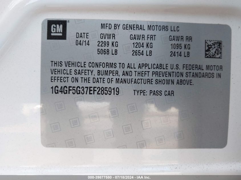 2014 Buick Lacrosse Premium Ii Group VIN: 1G4GF5G37EF285919 Lot: 39877580