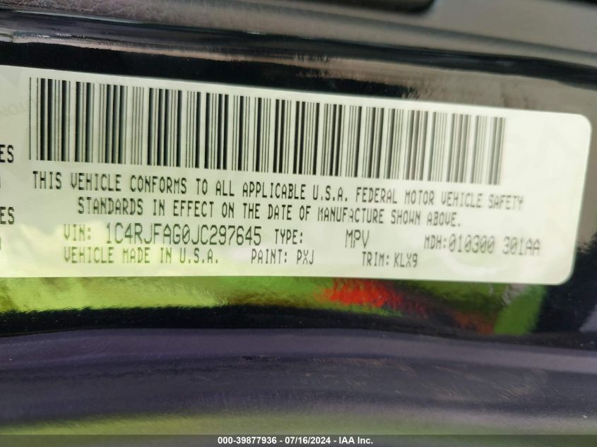 2018 Jeep Grand Cherokee Laredo VIN: 1C4RJFAG0JC297645 Lot: 39877936