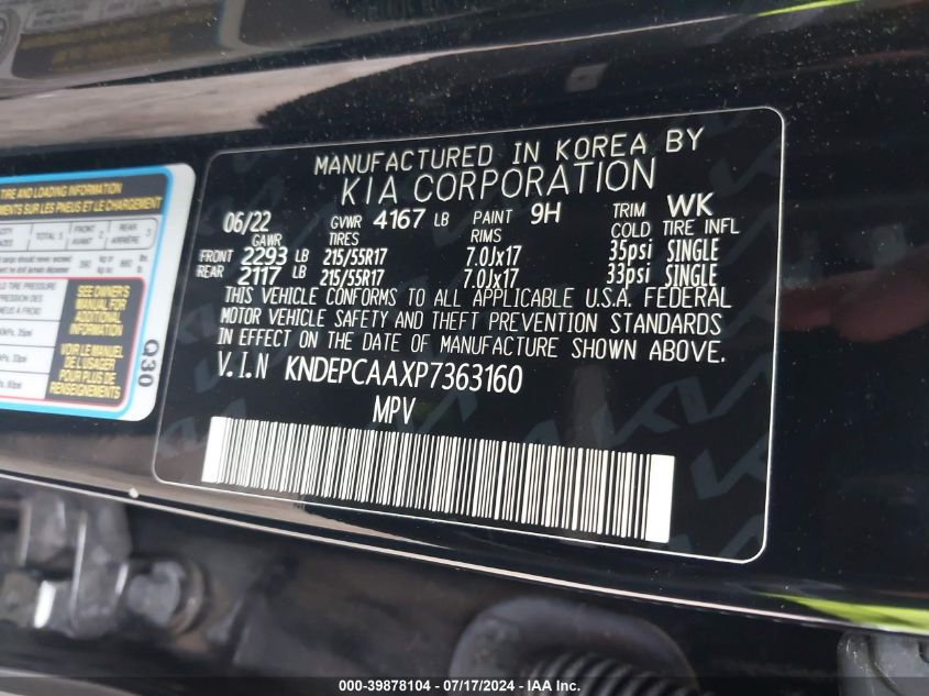 2023 Kia Seltos Lx VIN: KNDEPCAAXP7363160 Lot: 39878104