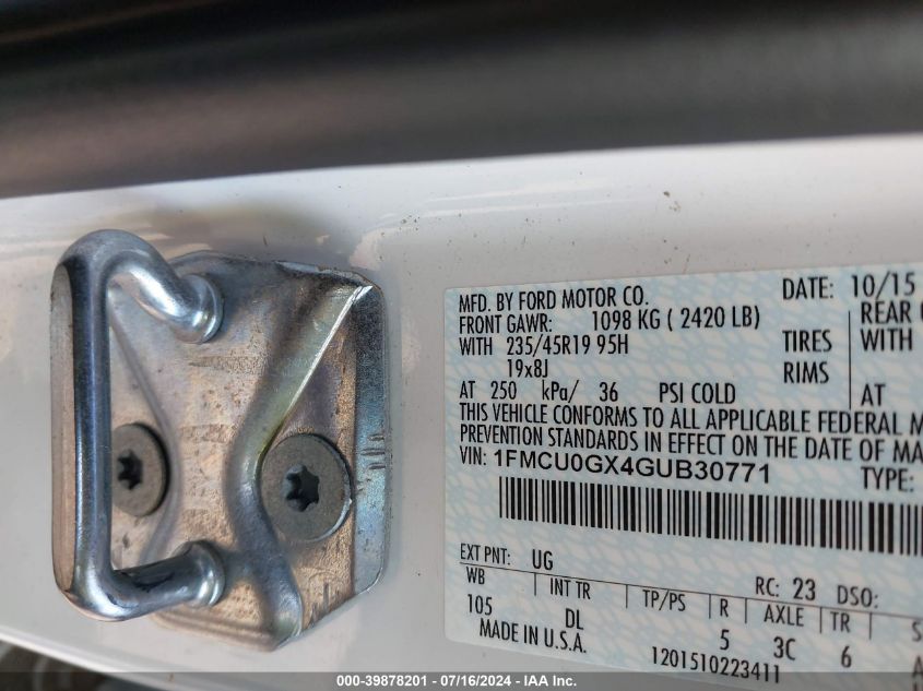 2016 Ford Escape Se VIN: 1FMCU0GX4GUB30771 Lot: 39878201