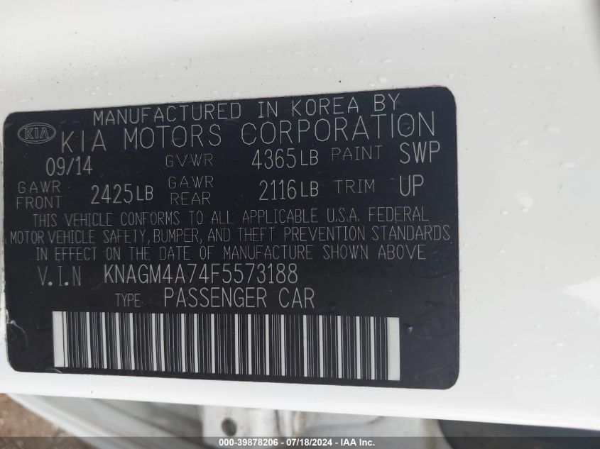 2015 KIA OPTIMA LX - KNAGM4A74F5573188