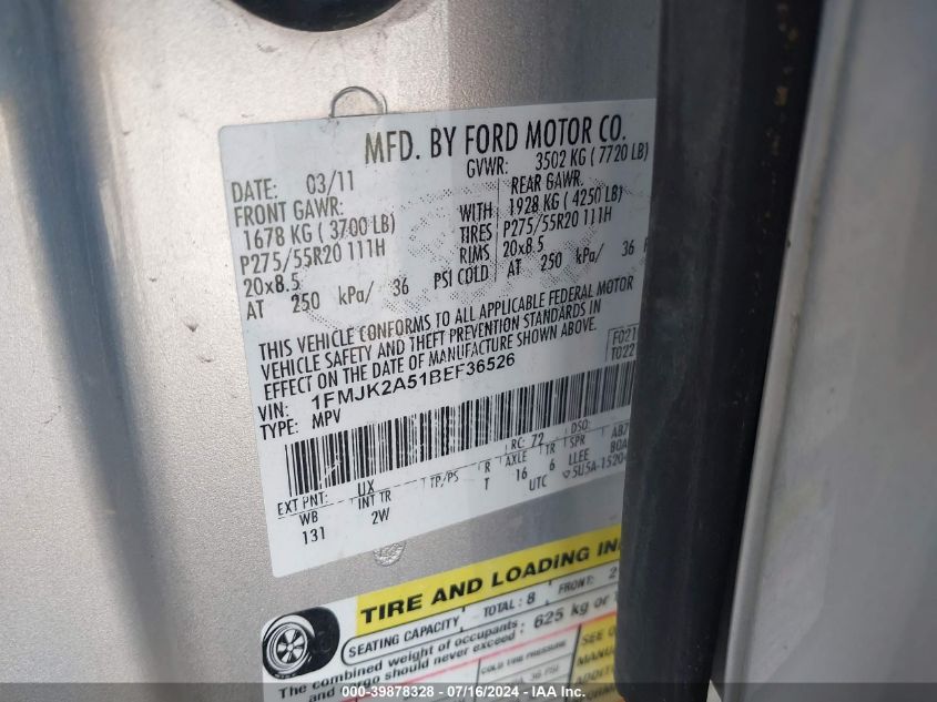 2011 Ford Expedition El Limited VIN: 1FMJK2A51BEF36526 Lot: 39878328