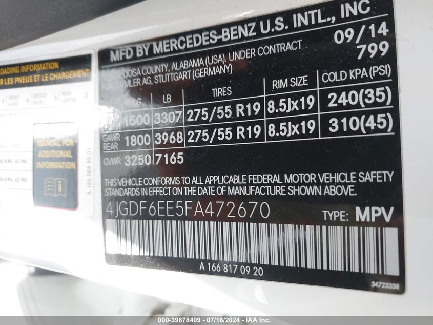 2015 MERCEDES-BENZ GL 450 4MATIC - 4JGDF6EE5FA472670