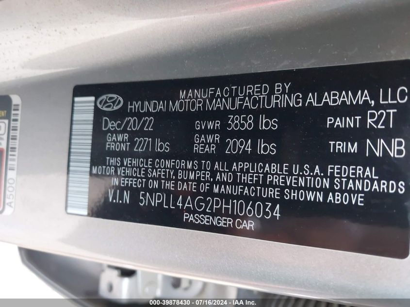 2023 Hyundai Elantra Se VIN: 5NPLL4AG2PH106034 Lot: 39878430