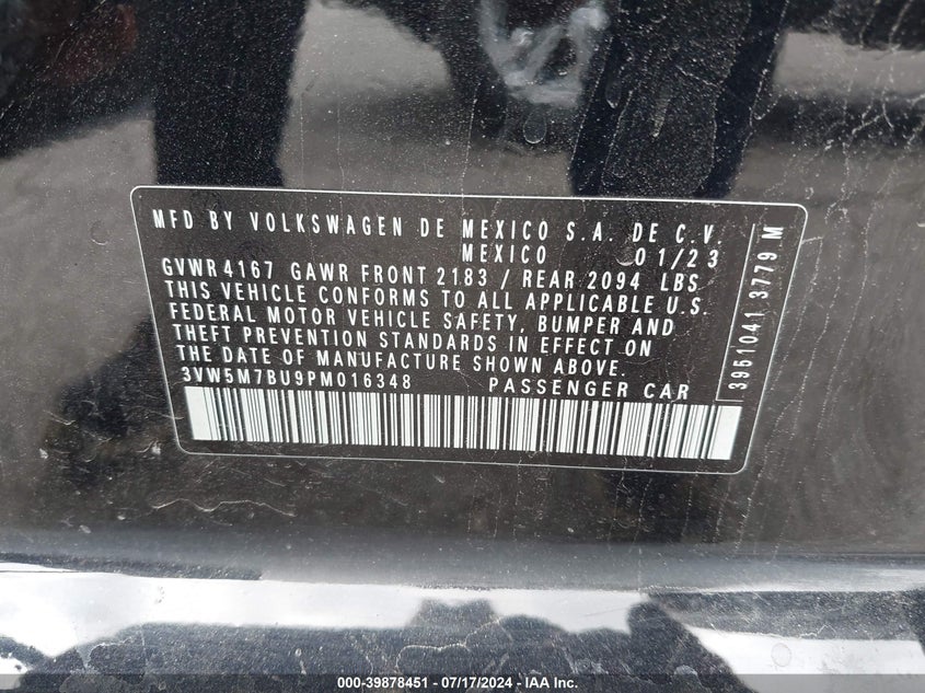 VIN 3VW5M7BU9PM016348 2023 VOLKSWAGEN JETTA 1.5T S