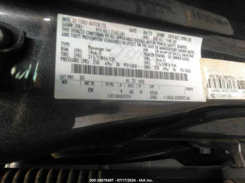 1FAHP3F2XCL384788 2012 Ford Focus Se