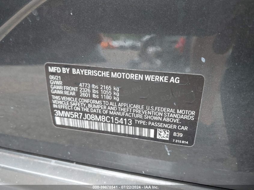 3MW5R7J08M8C15413 2021 BMW 330I xDrive