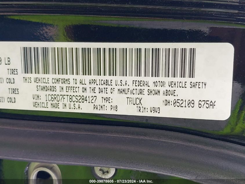 2012 Ram 1500 St VIN: 1C6RD7FT8CS284127 Lot: 39878605