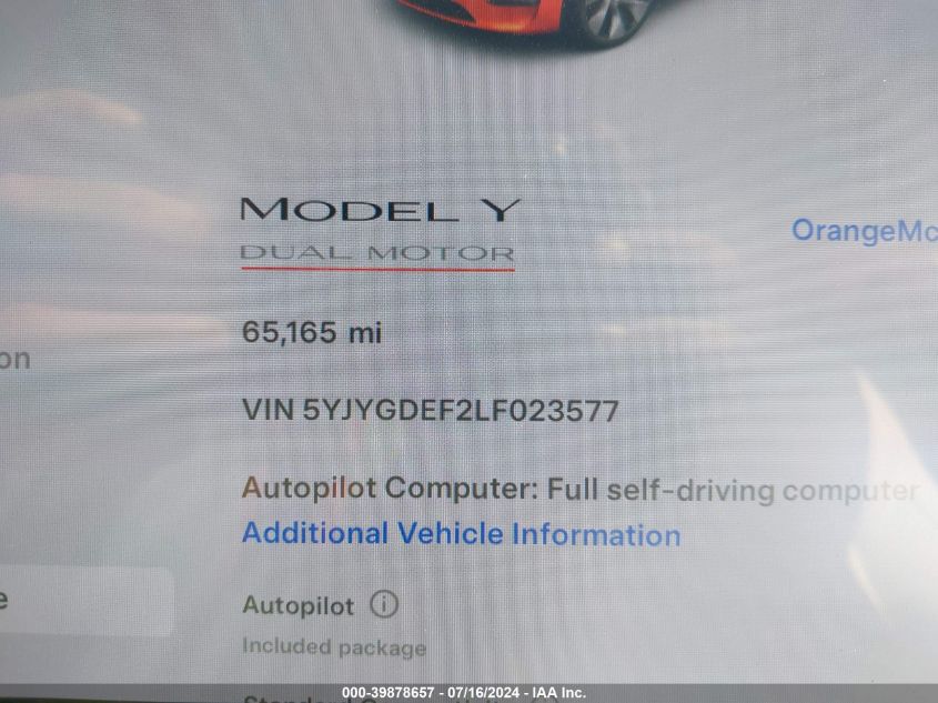 5YJYGDEF2LF023577 2020 Tesla Model Y