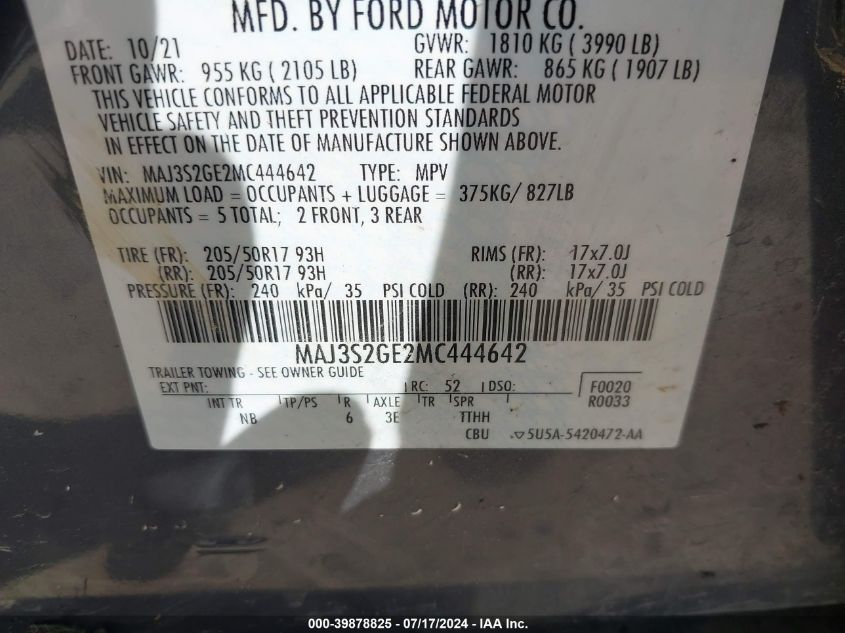 MAJ3S2GE2MC444642 2021 Ford Ecosport Se