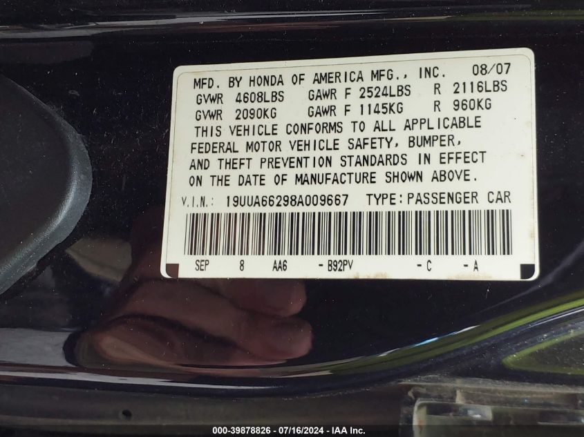 19UUA66298A009667 2008 Acura Tl 3.2