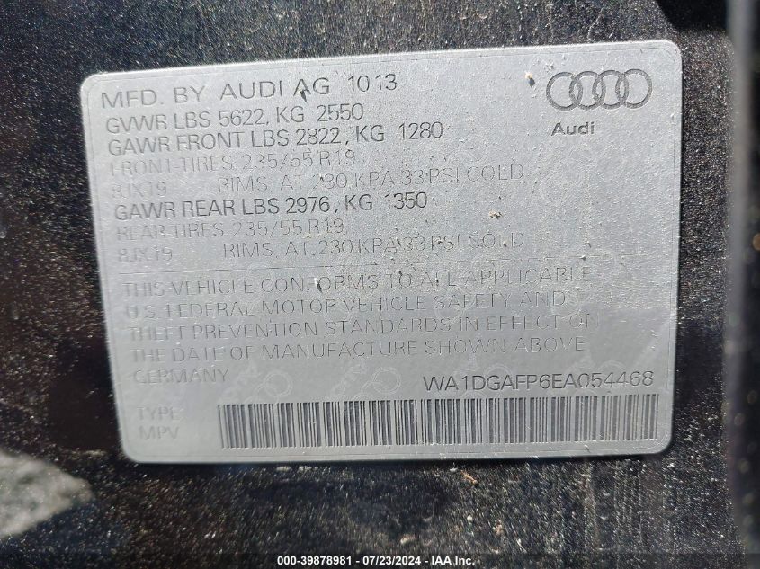 2014 Audi Q5 3.0T Premium Plus VIN: WA1DGAFP6EA054468 Lot: 39878981