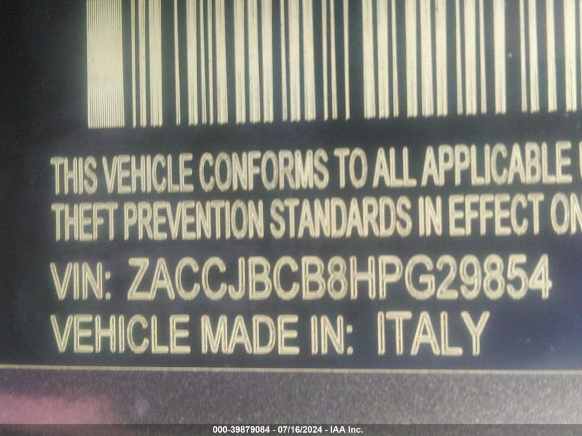 2017 Jeep Renegade Trailhawk 4X4 VIN: ZACCJBCB8HPG29854 Lot: 39879084