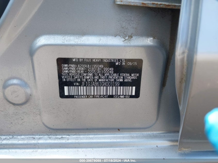 2016 Subaru Impreza 2.0I Premium VIN: JF1GJAB61GH003199 Lot: 39879088