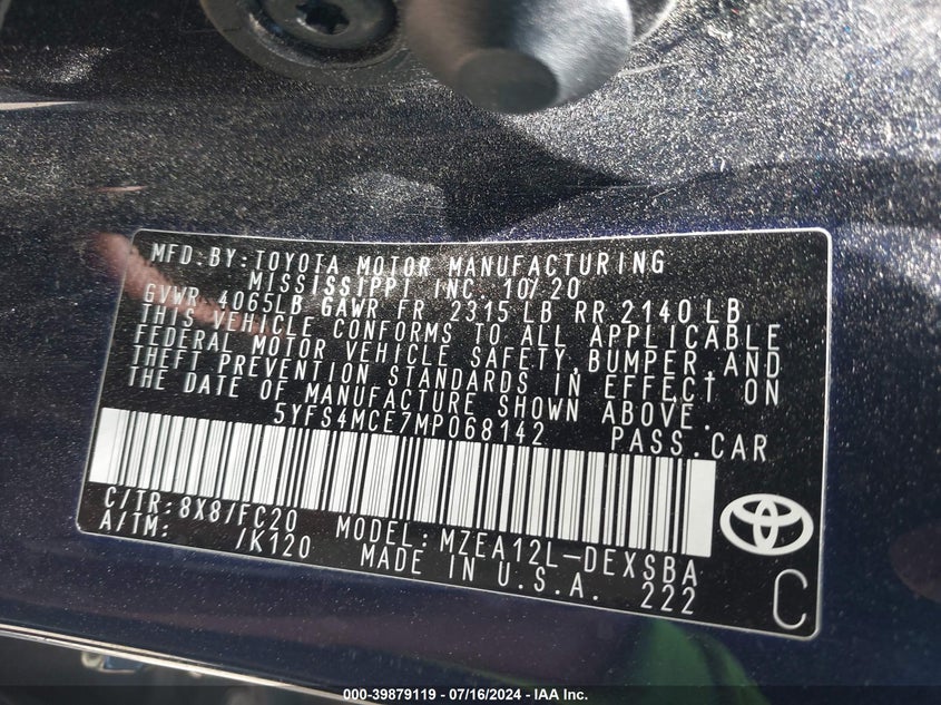 2021 TOYOTA COROLLA SE/NIGHT SHADE - 5YFS4MCE7MP068142