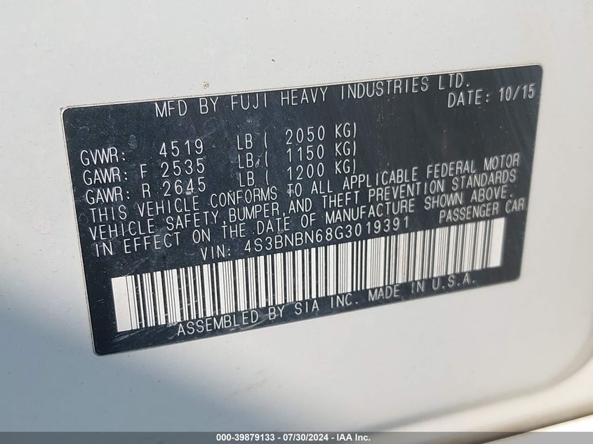 2016 SUBARU LEGACY 2.5I LIMITED - 4S3BNBN68G3019391