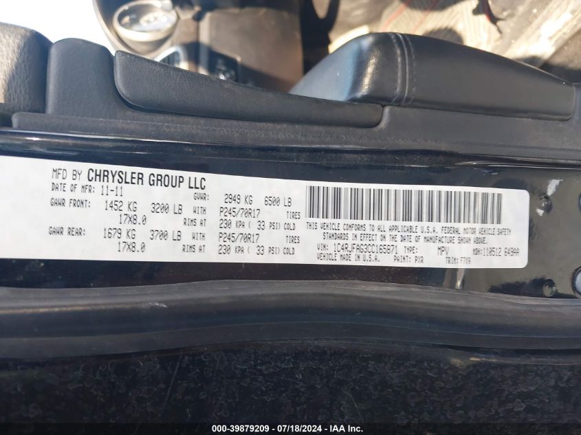 2012 Jeep Grand Cherokee Laredo VIN: 1C4RJFAG3CC165871 Lot: 39879209