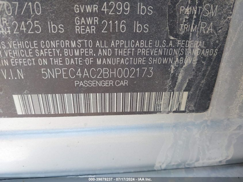 2011 Hyundai Sonata Limited VIN: 5NPEC4AC2BH002173 Lot: 39879237