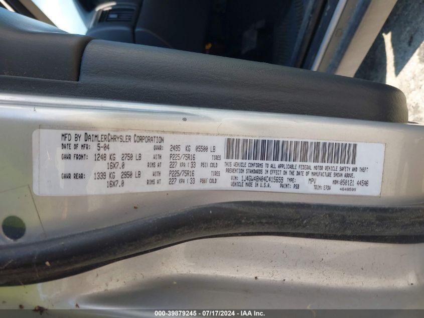 2004 Jeep Grand Cherokee Laredo/Columbia/Freedom VIN: 1J4GW48N04C415659 Lot: 39879245
