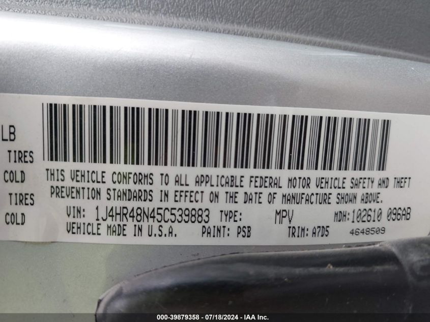 2005 Jeep Grand Cherokee Laredo VIN: 1J4HR48N45C539883 Lot: 39879358