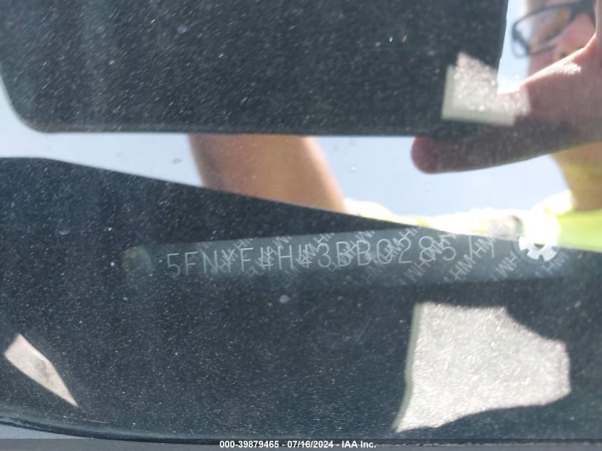 2011 Honda Pilot Ex VIN: 5FNYF4H43BB028511 Lot: 39879465