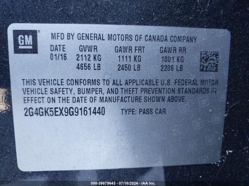 2G4GK5EX9G9161440 2016 Buick Regal Turbo