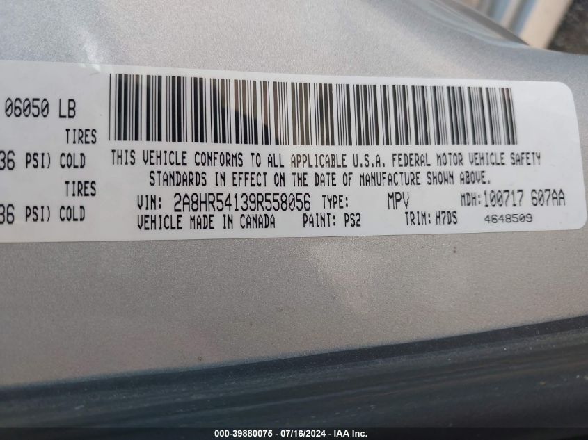 2009 Chrysler Town & Country Touring VIN: 2A8HR54139R558056 Lot: 39880075