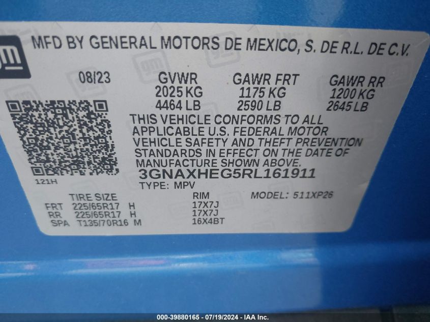 2024 Chevrolet Equinox Ls VIN: 3GNAXHEG5RL161911 Lot: 39880165