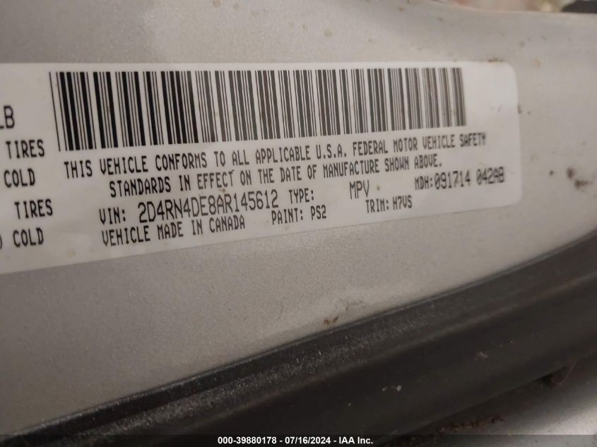 2010 Dodge Grand Caravan Se VIN: 2D4RN4DE8AR145612 Lot: 39880178