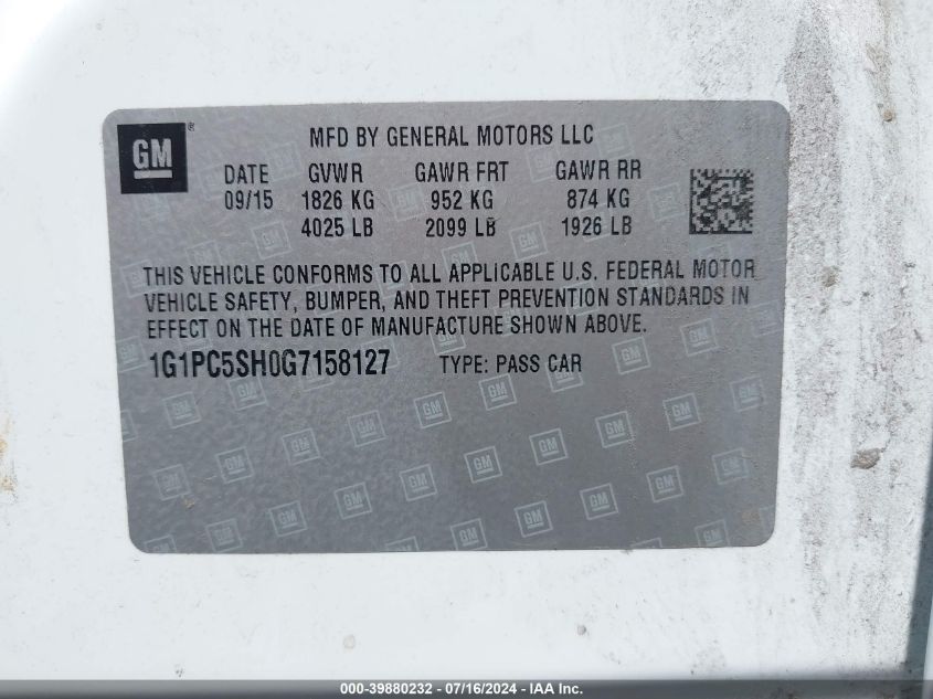 2016 Chevrolet Cruze Limited Ls VIN: 1G1PC5SH0G7158127 Lot: 39880232