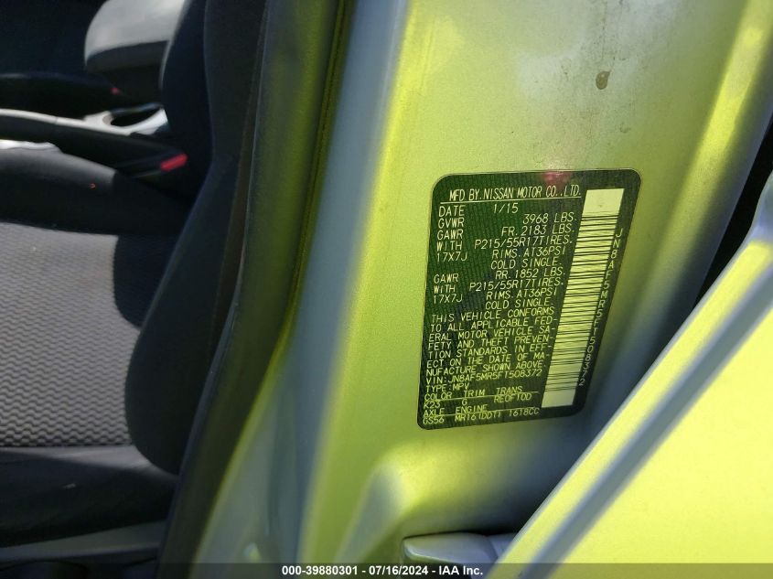 2015 Nissan Juke S VIN: JN8AF5MR5FT508372 Lot: 39880301