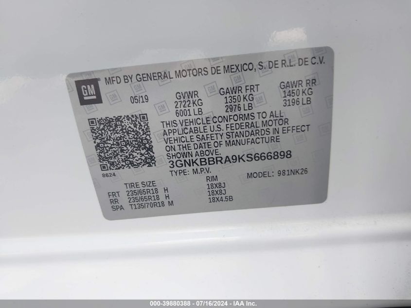 3GNKBBRA9KS666898 2019 Chevrolet Blazer