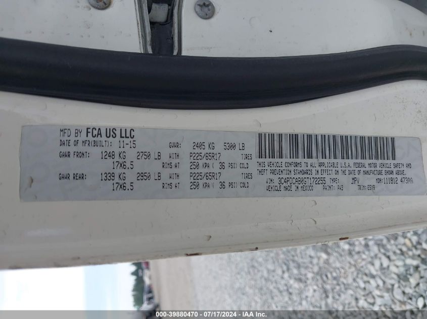 2016 Dodge Journey Se VIN: 3C4PDCAB0GT172255 Lot: 39880470