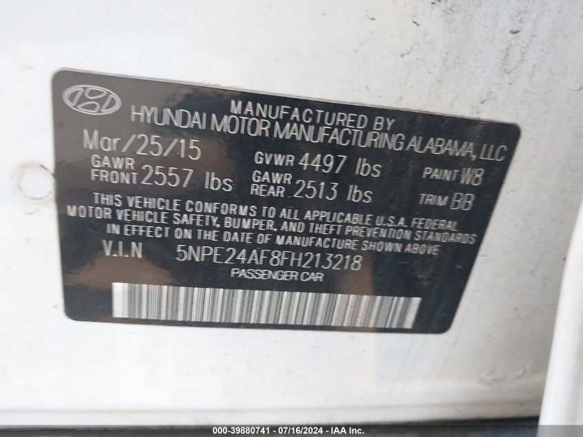 2015 HYUNDAI SONATA SE - 5NPE24AF8FH213218