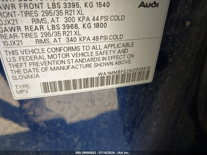 2010 Audi Q7 3.0 Tdi Premium VIN: WA1MMBFE2AD005516 Lot: 39880853