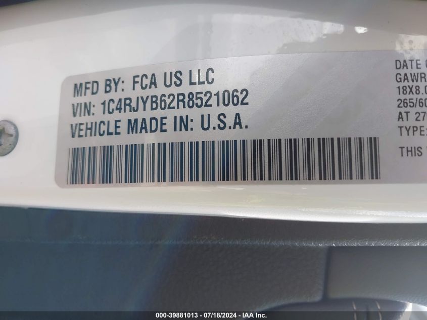 2024 Jeep Grand Cherokee 4Xe VIN: 1C4RJYB62R8521062 Lot: 39881013