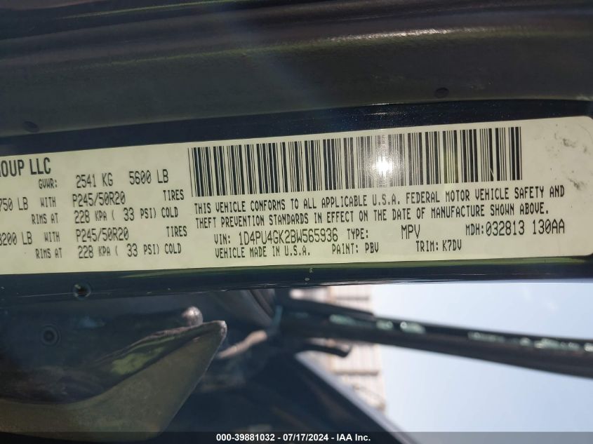 2011 Dodge Nitro Heat VIN: 1D4PU4GK2BW565936 Lot: 39881032