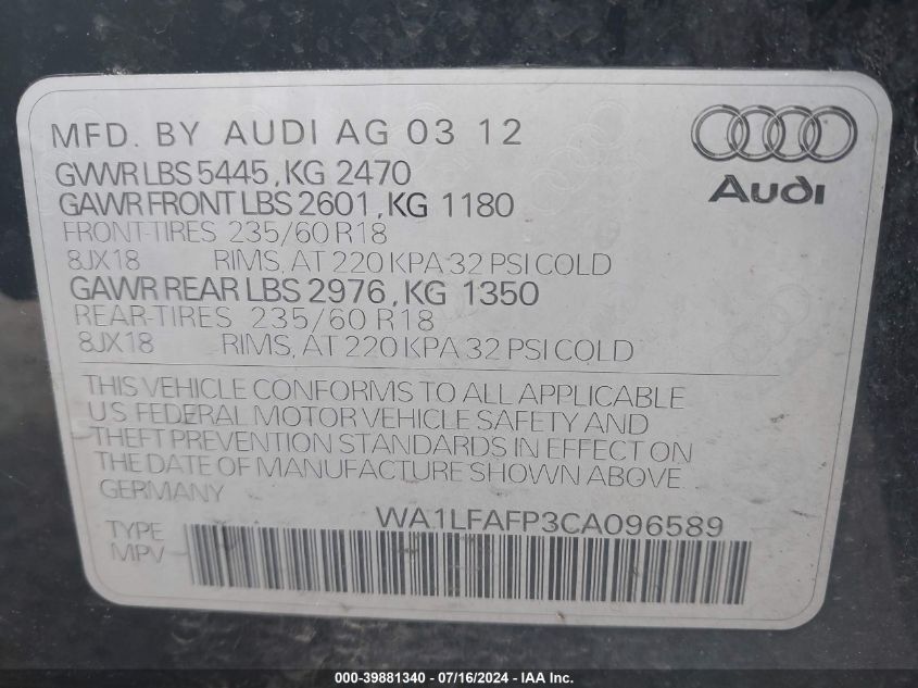 WA1LFAFP3CA096589 2012 Audi Q5 2.0T Premium