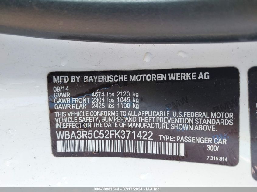 WBA3R5C52FK371422 2015 BMW 435I xDrive