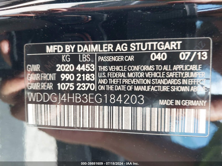 2014 Mercedes-Benz C 250 VIN: WDDGJ4HB3EG184203 Lot: 39881609