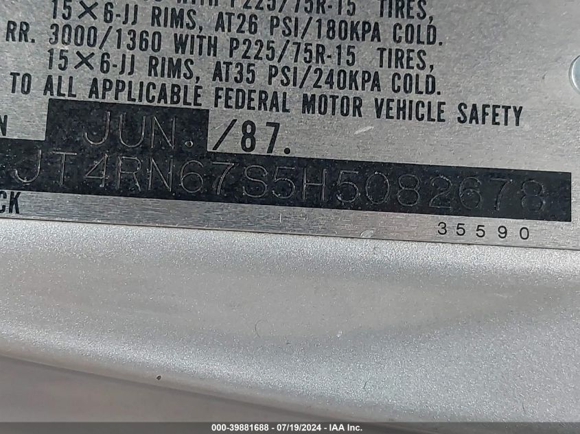 1987 Toyota Pickup Xtracab Rn67 Sr5 VIN: JT4RN67S5H5082678 Lot: 39881688