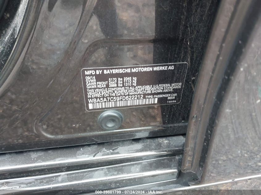 2015 BMW 528I xDrive VIN: WBA5A7C59FD622212 Lot: 39881799