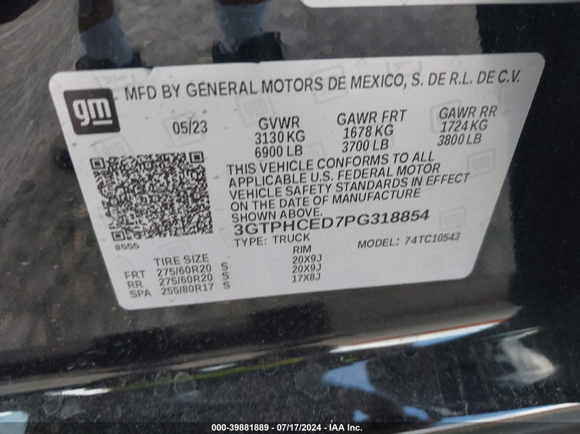 2023 GMC SIERRA 1500 ELEVATION - 3GTPHCED7PG318854
